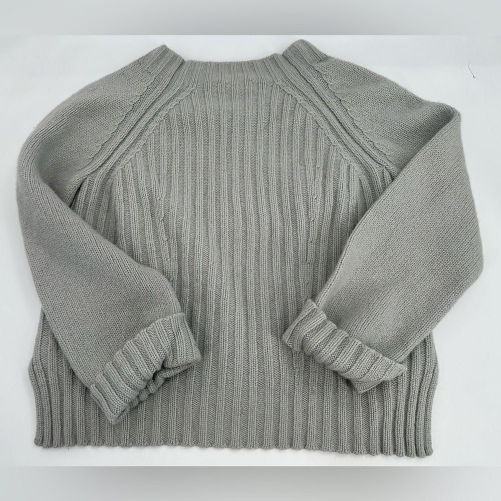 Vince Raglan Ribbed Wool And Cashmere Crew Grey Sweater - Picture 9 of 11